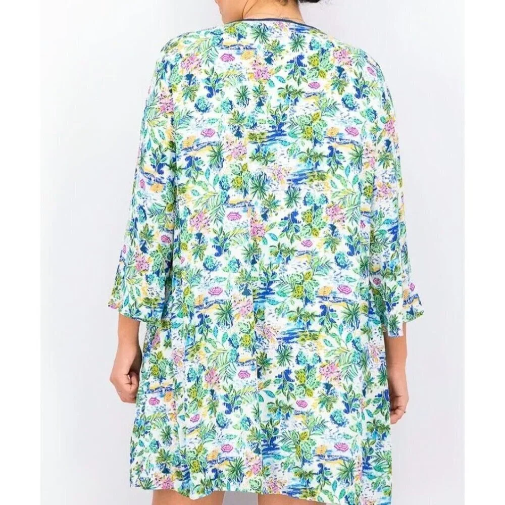 Caribbean Joe Size M Pink White Blue Print Aqua Dress lined Travel Casual nwt - Picture 2 of 14